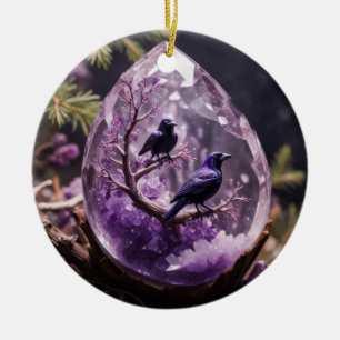 Amethyst Crystal - Crows Ravens Christmas Ornament