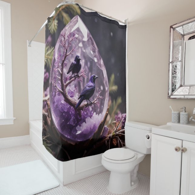 Amethyst Crystal - Crows Ravens  Shower Curtain (In Situ)