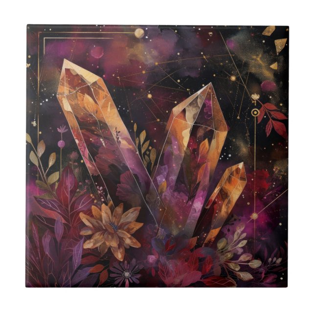 Amethyst Crystal Galaxy Celestial Pattern Ceramic Tile (Front)