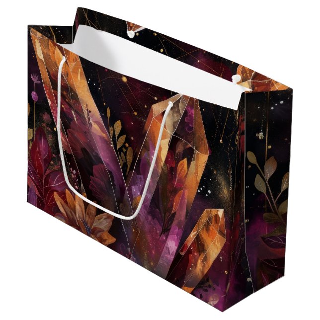 Amethyst Crystal Galaxy Celestial Pattern Large Gift Bag (Front Angled)