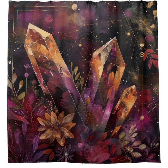 Amethyst Crystal Galaxy Celestial Pattern Shower Curtain (Front)
