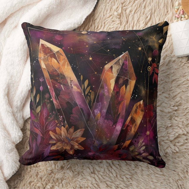 Amethyst Crystal Galaxy Celestial Pattern Throw Pillow (Blanket)