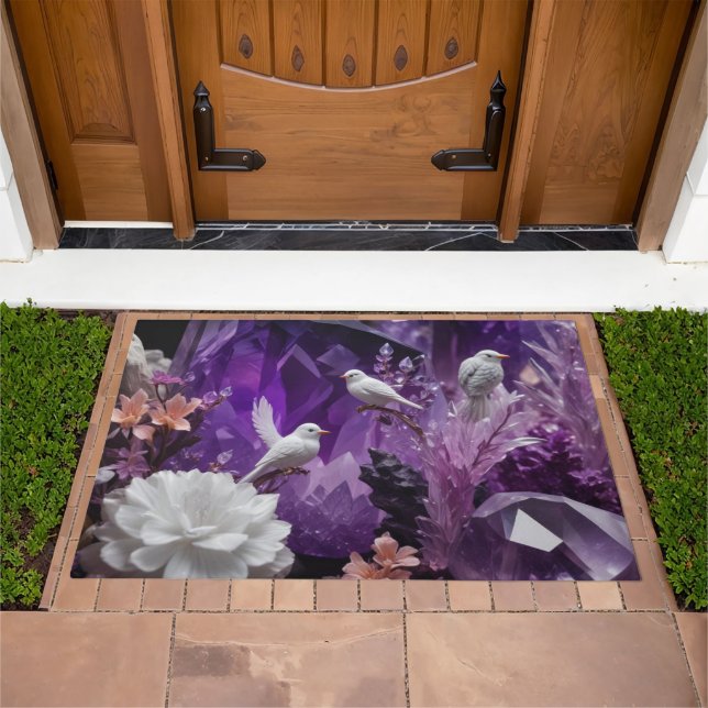 Amethyst Crystal - Garden Flowers Dove  Doormat (Outdoor)