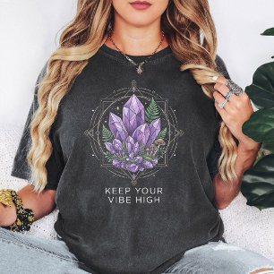 Amethyst Crystal Geometric "Keep Your Vibe High" T-Shirt