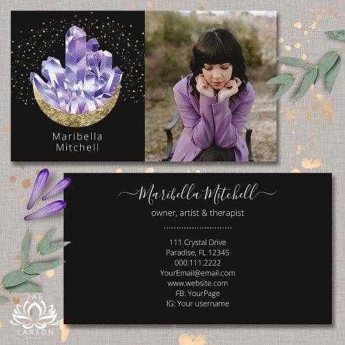 Amethyst Crystals Crescent Moon Mystical Photo  Business Card