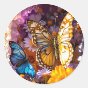 Amethyst Crystals Garden Butterfly Classic Round Sticker