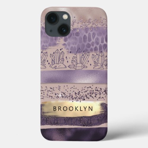 Amethyst Crystals Trendy Girly Dusty Rose Glitter iPhone 13 Case