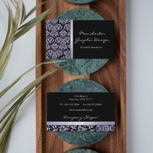 Amethyst Damask Ribbon Business Card