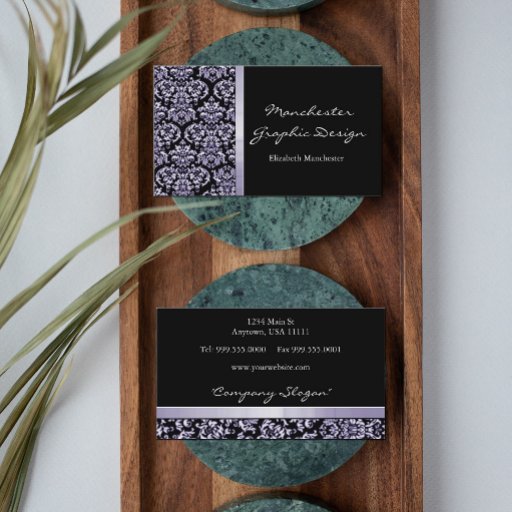 Customizable Amethyst Damask Ribbon Business Card