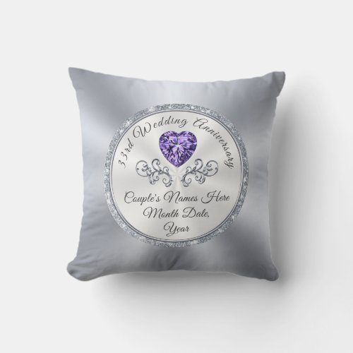 Amethyst Designed 33 Wedding Anniversary Gift Throw Pillow