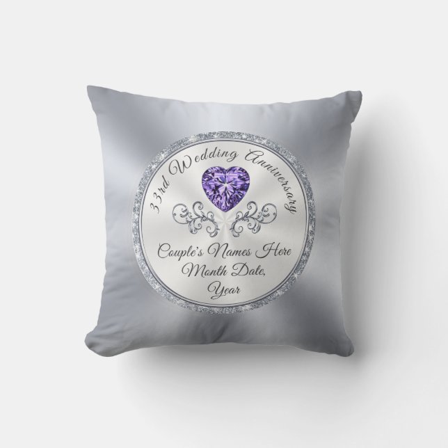 Amethyst Designed, 33 Wedding Anniversary Gift Throw Pillow (Front)