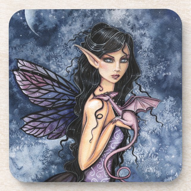Amethyst Dragon Purple Fairy Fantasy Art Drink Coaster (Front)