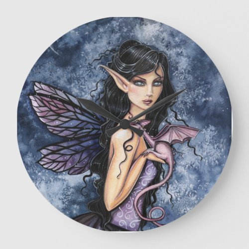 Amethyst Dragon Purple Fairy Fantasy Art Large Clock