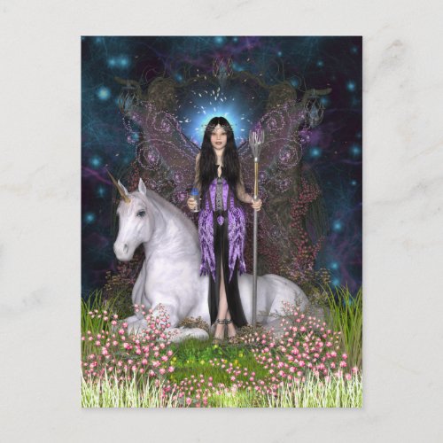 Amethyst Fairy and Unicorn Postcard