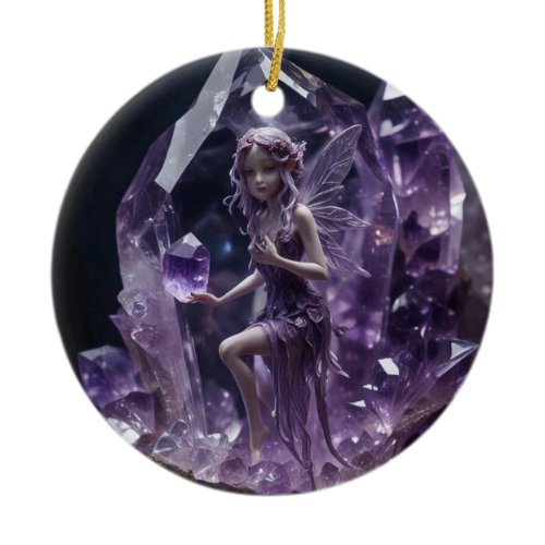 Amethyst Fairy Crystal Ceramic Ornament