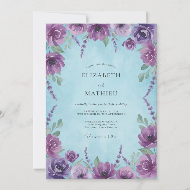 Amethyst Floral Enchantment Wedding Invitation (Front)