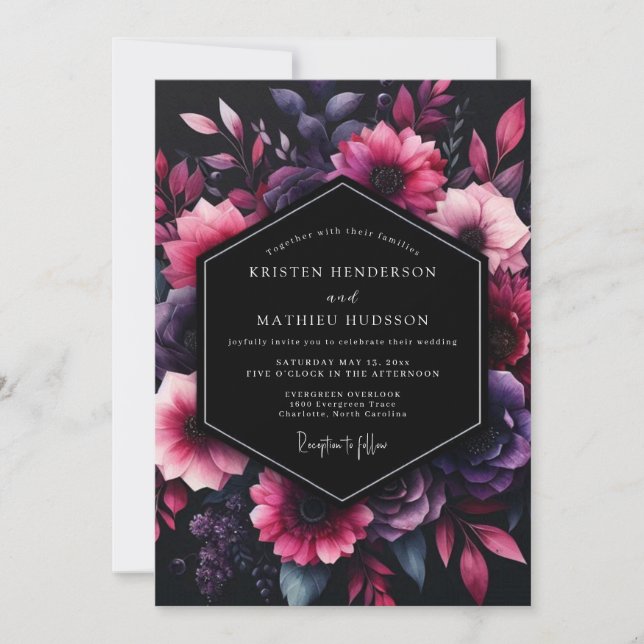 Amethyst Floral Noir Wedding Invitation (Front)