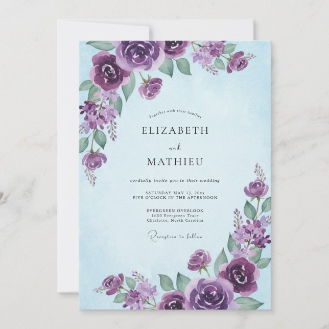 Amethyst Floral Whimsical Wedding Invitation (Front)