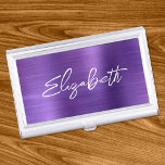 Amethyst Foil Modern Brush Script First Name Business Card Case<br><div class="desc">A first name business card case holder for her. The script is a lovely, brush stroke modern handwritten script that is a perfect gift for her. The decorative brush stroke style may require you to re-center your given name. You may also customize the font color and calligraphy style. The background...</div>