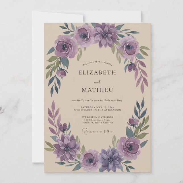 Amethyst Foliage Eucalyptus Wedding Invitation (Front)