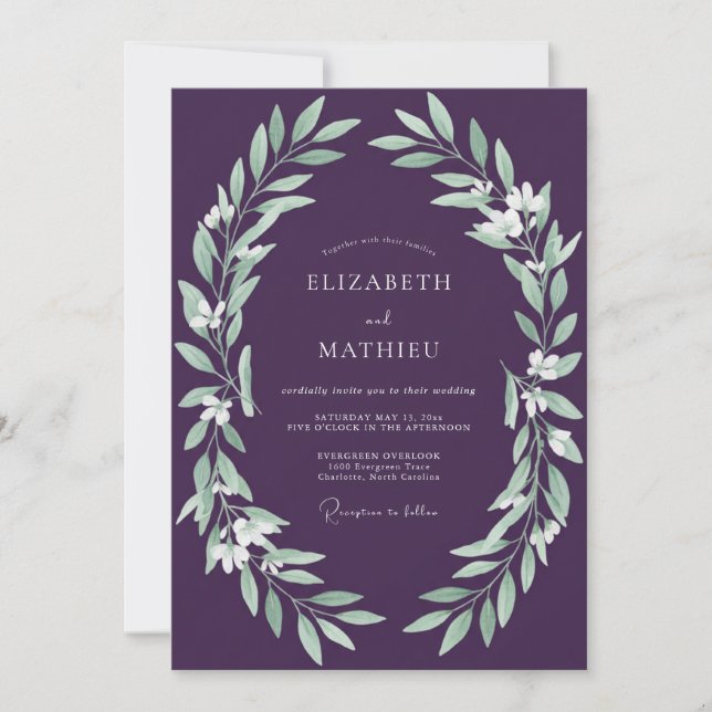 Amethyst Foliage Vine Wedding Invitation (Front)