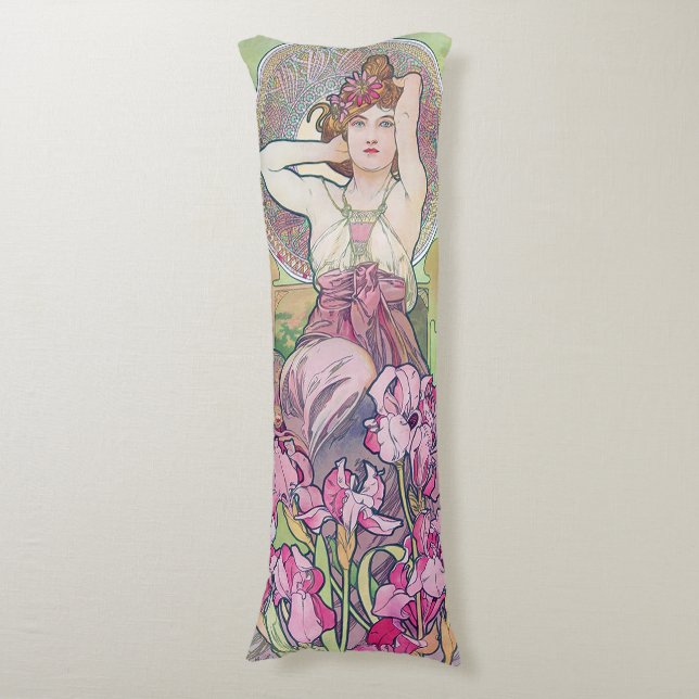 Amethyst (Four Jewels), Alphonse Mucha Body Pillow (Front Vertical)