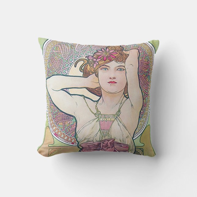 Amethyst (Four Jewels), Alphonse Mucha Throw Pillow (Front)