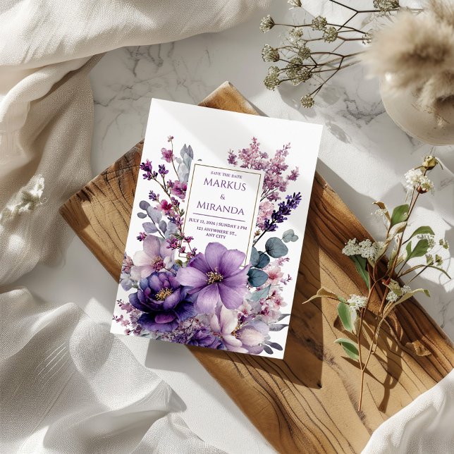 Amethyst Garden Purple and Pink Floral Wedding Invitation (Creator Uploaded)
