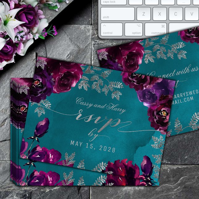 Amethyst Garnet Teal Jewel Tone Online RSVP Card (Amethyst Garnet Teal Jewel Tone Online RSVP Card)