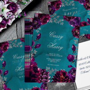 Amethyst Garnet Teal Jewel Tone Wedding Invitation