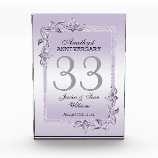 Amethyst Gem & Glitter 33rd Wedding Anniversary Acrylic Award
