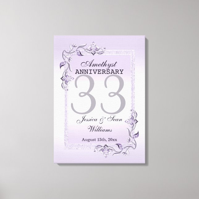 Amethyst Gem & Glitter 33rd Wedding Anniversary Canvas Print (Front)