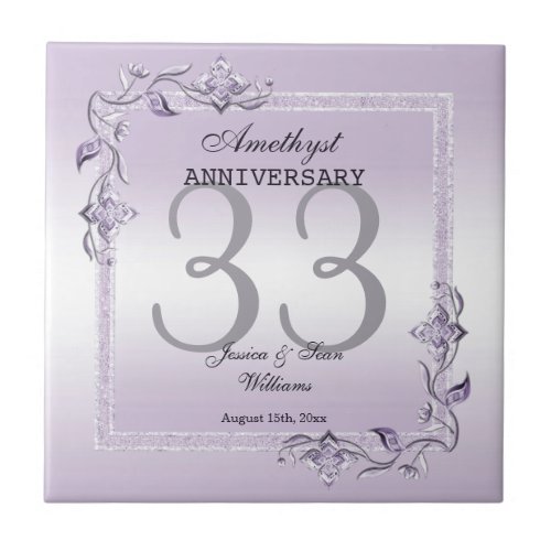 Amethyst Gem  Glitter 33rd Wedding Anniversary Ceramic Tile