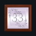 Amethyst Gem & Glitter 33rd Wedding Anniversary Gift Box<br><div class="desc">Glamorous and elegant posh Amethyst 33rd Wedding Anniversary gift box/keepsake box with stylish amethyst gem stone jewels corner decorations and matching colored glitter border frame printed on an amethyst background. A romantic design for your celebration. All text, font and font color is fully customizable to meet your requirements. If you...</div>