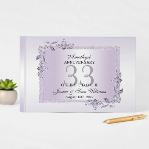 Amethyst Gem  Glitter 33rd Wedding Anniversary Guest Book