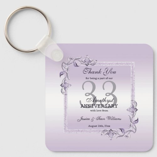 Amethyst Gem  Glitter 33rd Wedding Anniversary  Keychain