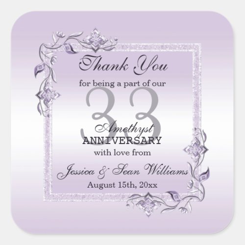 Amethyst Gem  Glitter 33rd Wedding Anniversary Square Sticker