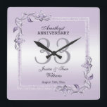 Amethyst Gem & Glitter 33rd Wedding Anniversary Square Wall Clock<br><div class="desc">Glamorous and elegant posh Amethyst 33rd Wedding Anniversary wall clock with stylish amethyst gem stone jewels corner decorations and matching colored glitter border frame printed on an amethyst background. A romantic design for your celebration. All text, font and font color is fully customizable to meet your requirements. If you would...</div>
