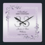 Amethyst Gem & Glitter 33rd Wedding Anniversary Square Wall Clock<br><div class="desc">Glamorous and elegant posh Amethyst 33rd Wedding Anniversary wall clock with stylish amethyst gem stone jewels corner decorations and matching colored glitter border frame printed on an amethyst background. A romantic design for your celebration. All text, font and font color is fully customizable to meet your requirements. If you would...</div>