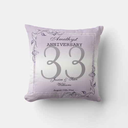 Amethyst Gem  Glitter 33rd Wedding Anniversary Throw Pillow