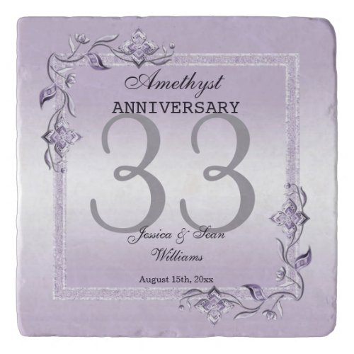 Amethyst Gem  Glitter 33rd Wedding Anniversary  Trivet