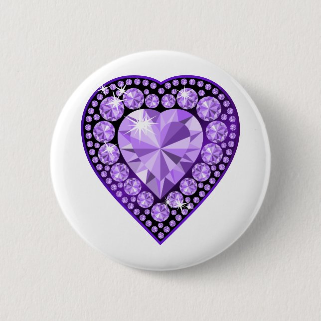 Amethyst Gem heart Pinback Button (Front)