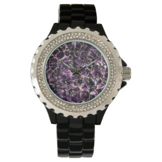 Amethyst Gemstone Crystal Print Watch
