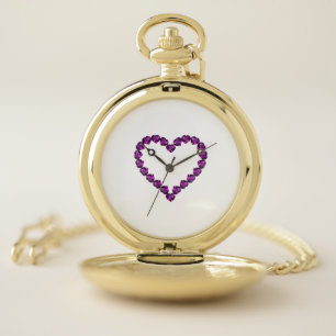 Amethyst Gemstone Heart Purple Pocket Watch