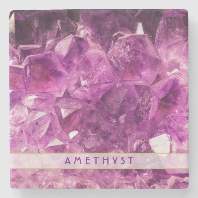 Amethyst Gemstone Image Shiny and Sparkly Stone Coaster (Front)