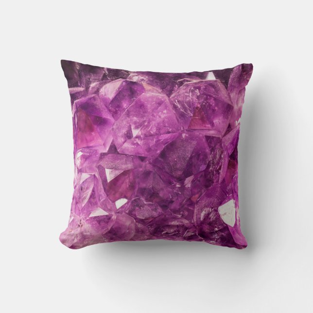 Amethyst Gemstone Image Shiny and Sparkly Throw Pillow (Front)