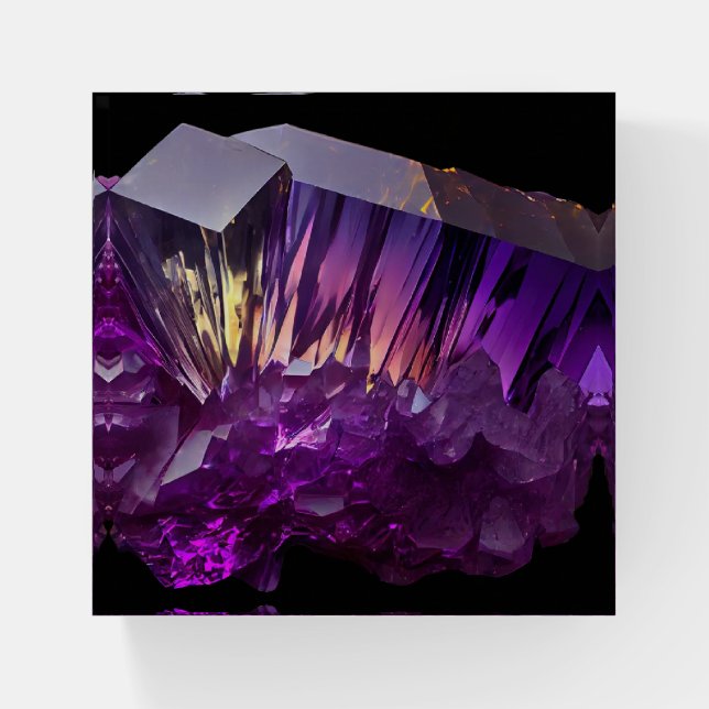 Amethyst Gemstone Mineral Crystals Paperweight (Front)
