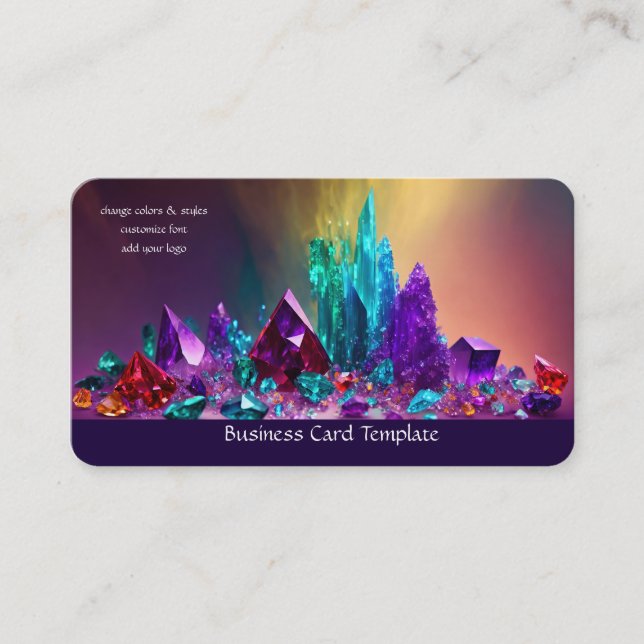 Amethyst Gemstones Colorful Healing Crystals  Business Card (Front)