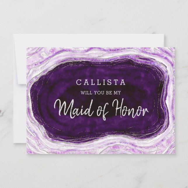 Amethyst Geode Be My Maid of Honor Proposal Card (Front)