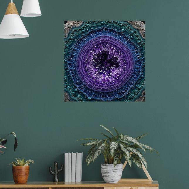 Amethyst Geode Cross Section with Blue Crystals Poster (Living Room 1)